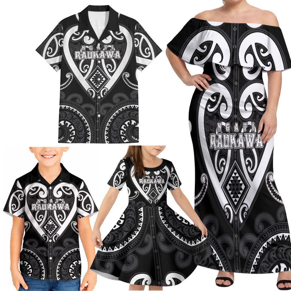 Custom Aotearoa Ngati Raukawa Family Matching Off Shoulder Maxi Dress and Hawaiian Shirt Maori Tribal Pattern LT05 - Polynesian Pride