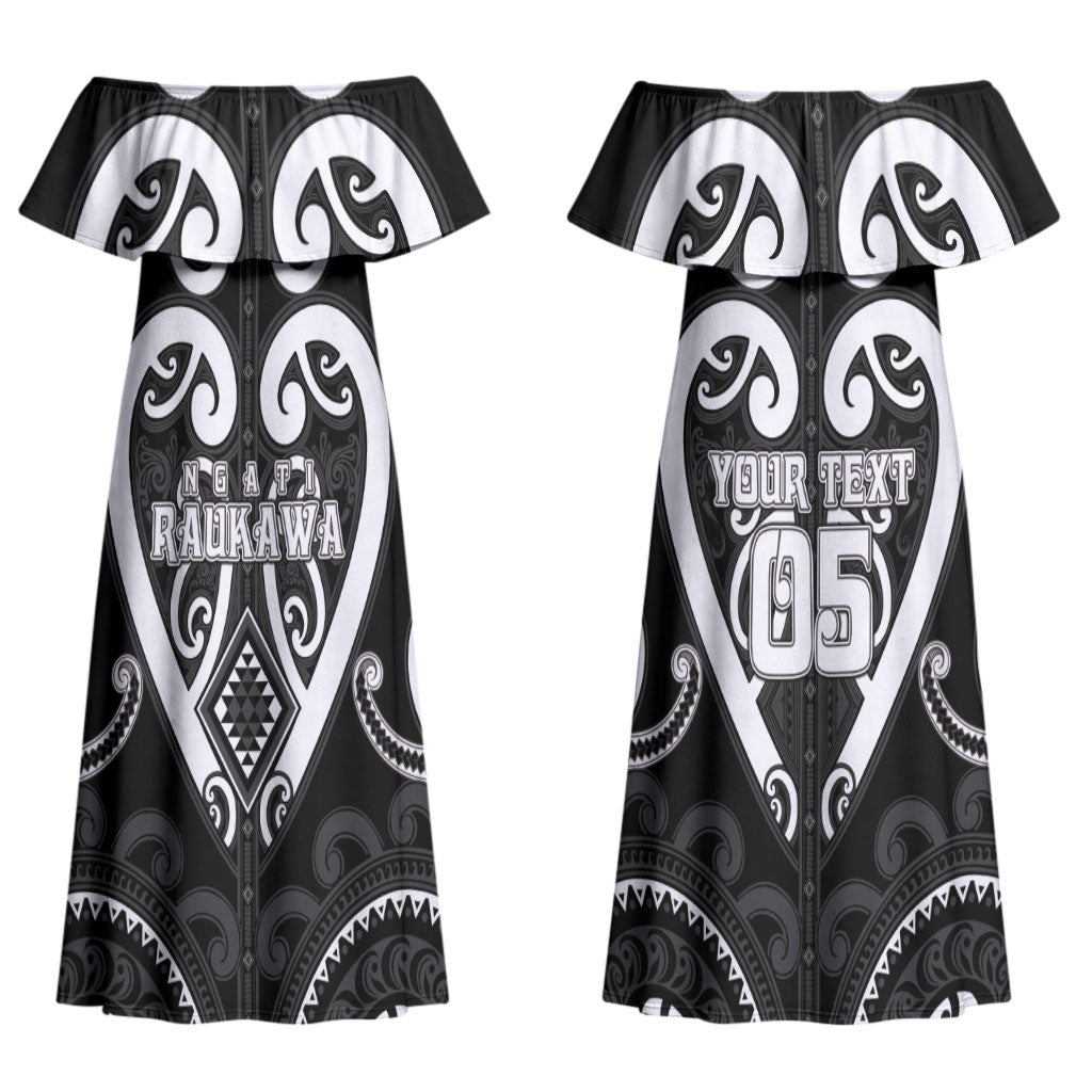 Custom Aotearoa Ngati Raukawa Family Matching Off Shoulder Maxi Dress and Hawaiian Shirt Maori Tribal Pattern