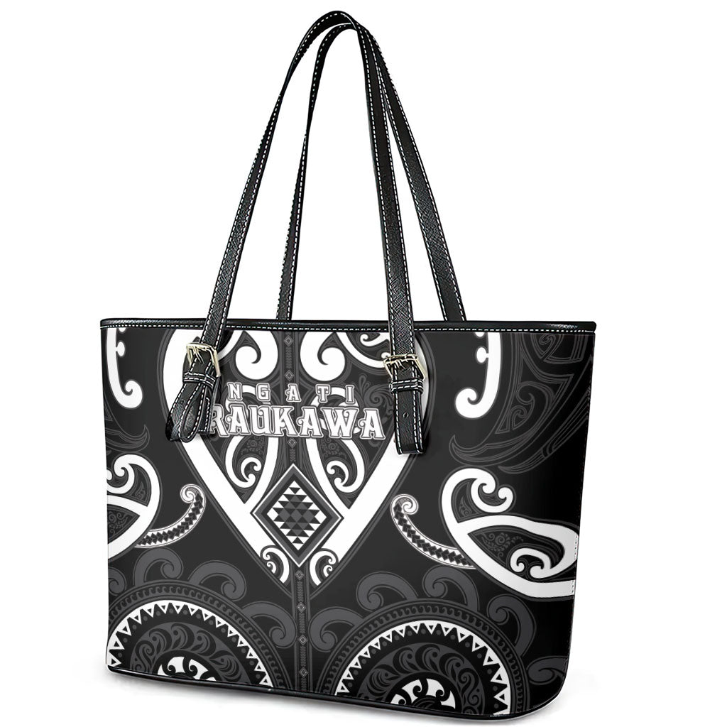 Aotearoa Ngati Raukawa Leather Tote Bag Maori Tribal Pattern