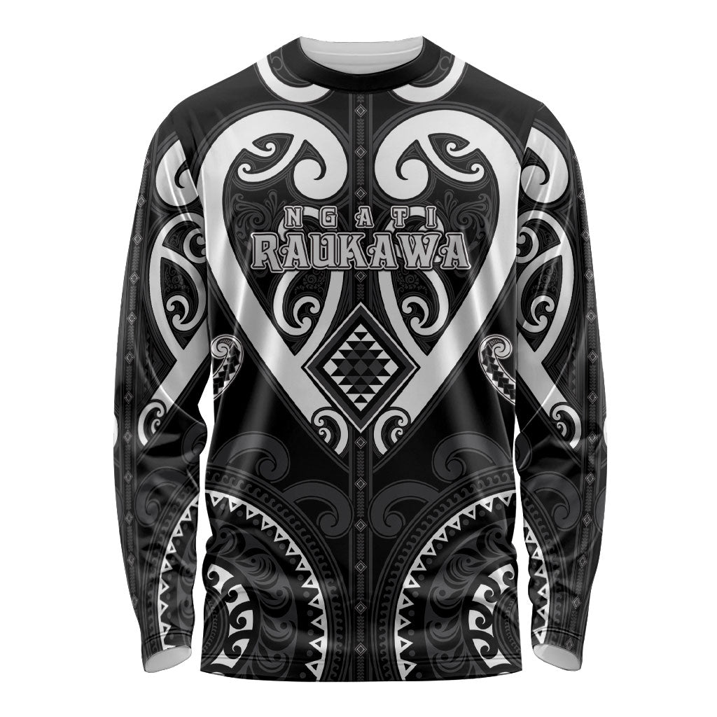 Custom Aotearoa Ngati Raukawa Long Sleeve Shirt Maori Tribal Pattern LT05 Unisex Black - Polynesian Pride