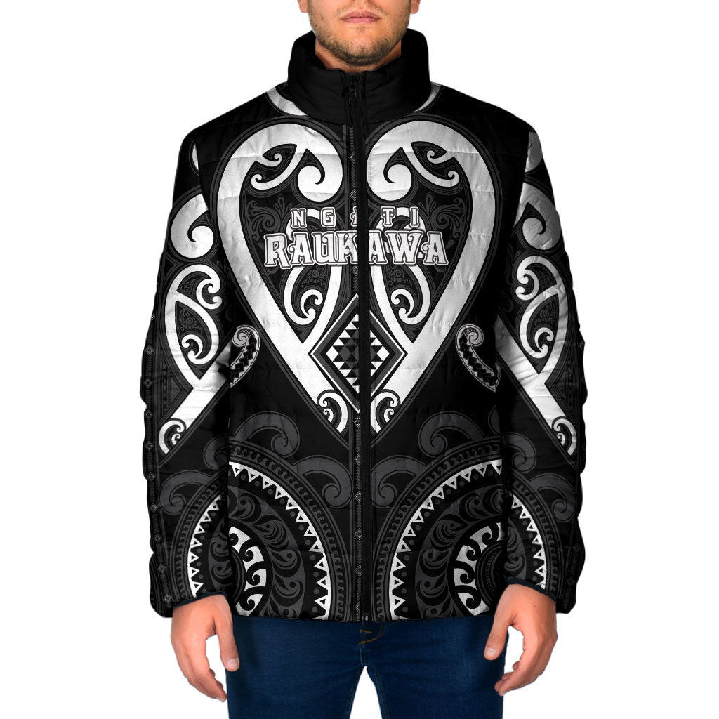 Custom Aotearoa Ngati Raukawa Padded Jacket Maori Tribal Pattern LT05 Men Black - Polynesian Pride