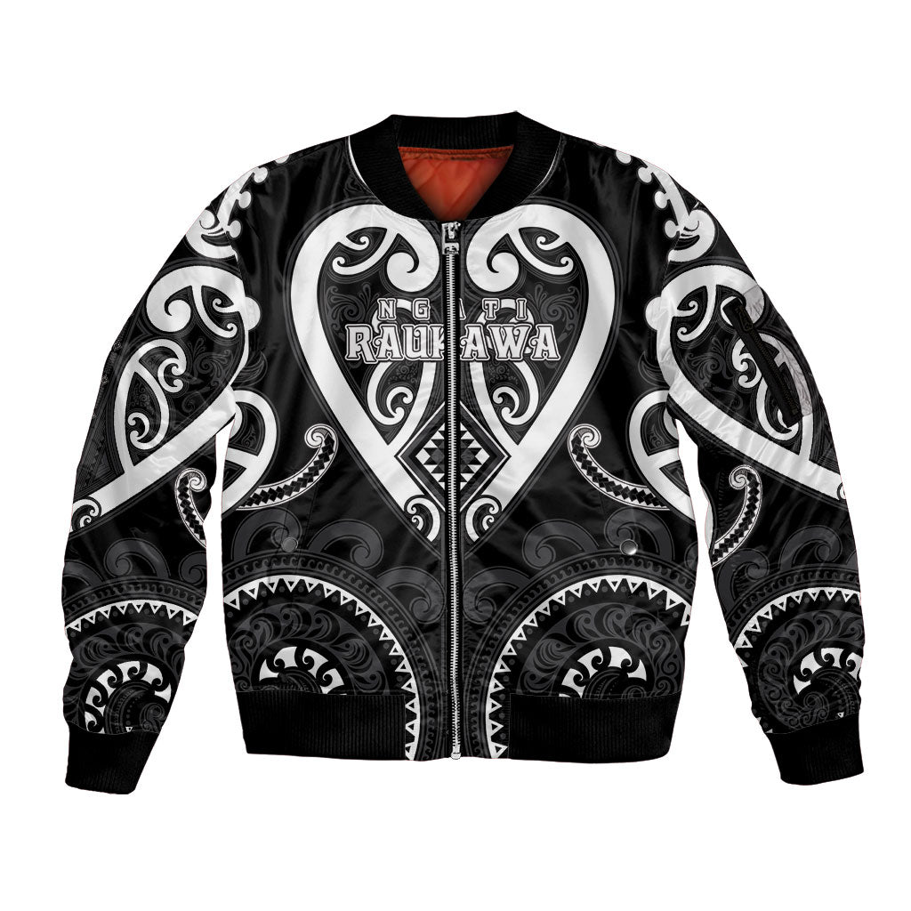 Custom Aotearoa Ngati Raukawa Sleeve Zip Bomber Jacket Maori Tribal Pattern