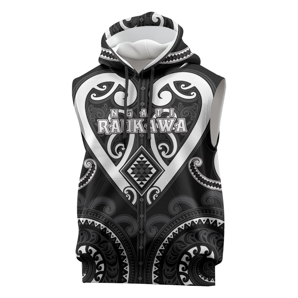 Custom Aotearoa Ngati Raukawa Sleeveless Hoodie Maori Tribal Pattern LT05 Black - Polynesian Pride