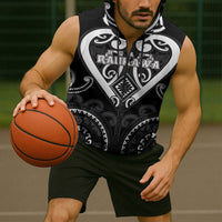 Custom Aotearoa Ngati Raukawa Sleeveless Zip Hoodie Maori Tribal Pattern