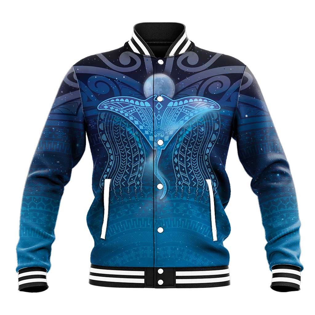 Polynesia Manta Ray Baseball Jacket Let's The Sea Set You Free LT05 Unisex Blue - Polynesian Pride