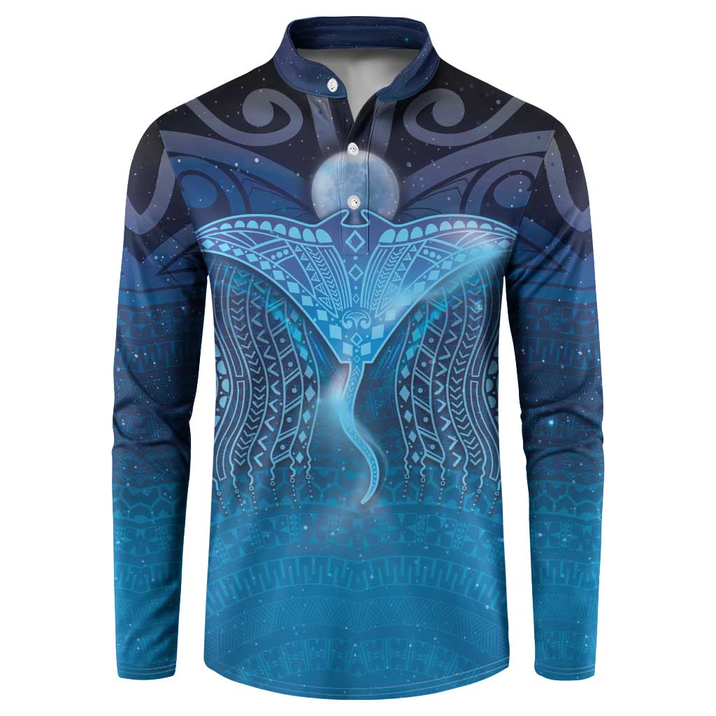 Polynesia Manta Ray Button Sweatshirt Let's The Sea Set You Free LT05 Blue - Polynesian Pride