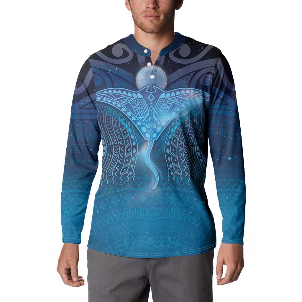 Polynesia Manta Ray Button Sweatshirt Let's The Sea Set You Free LT05 - Polynesian Pride