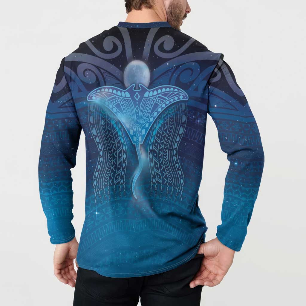 Polynesia Manta Ray Button Sweatshirt Let's The Sea Set You Free LT05 - Polynesian Pride
