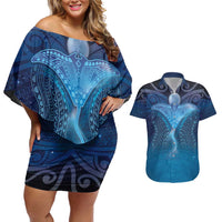 Polynesia Manta Ray Couples Matching Off Shoulder Short Dress and Hawaiian Shirt Let's The Sea Set You Free - Polynesian Pride