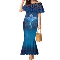 Polynesia Manta Ray Family Matching Mermaid Dress and Hawaiian Shirt Let's The Sea Set You Free LT05 Mom's Dress Blue - Polynesian Pride