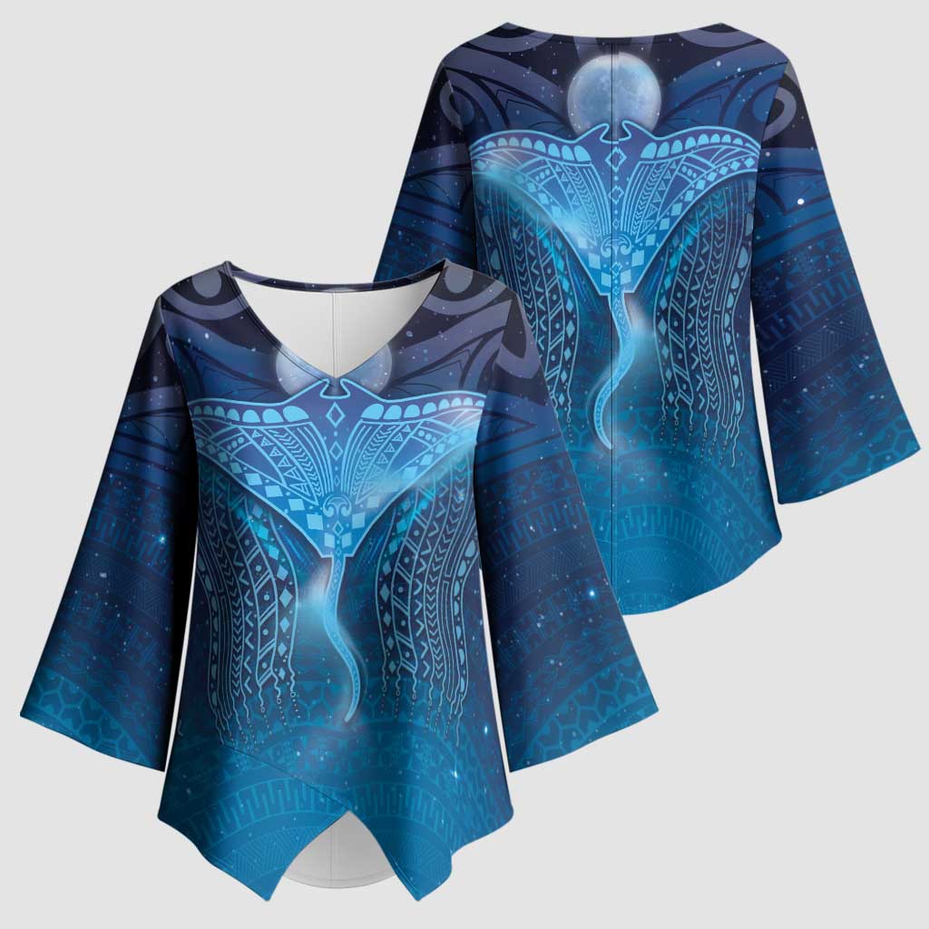 Polynesia Manta Ray Kimono Sleeve Blouse Let's The Sea Set You Free - Polynesian Pride