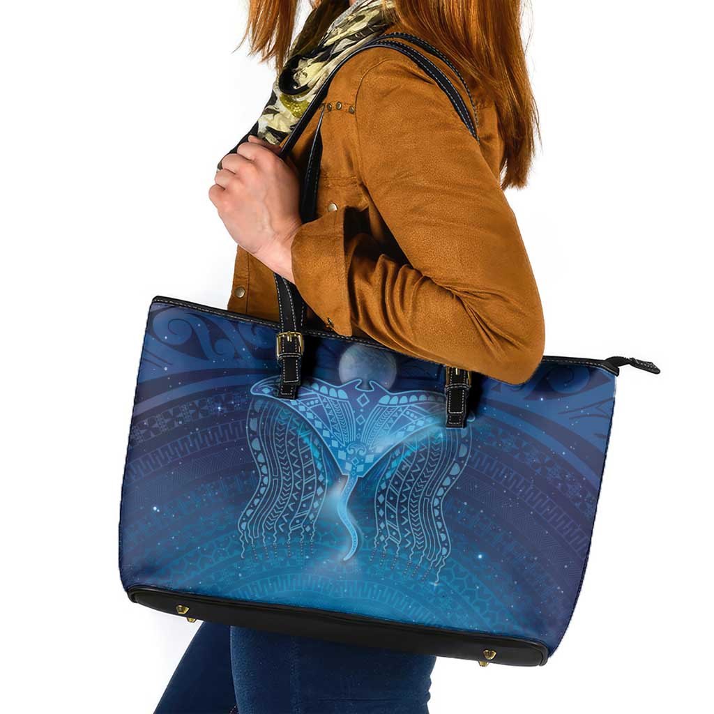 Polynesia Manta Ray Leather Tote Bag Let's The Sea Set You Free LT05 Blue - Polynesian Pride