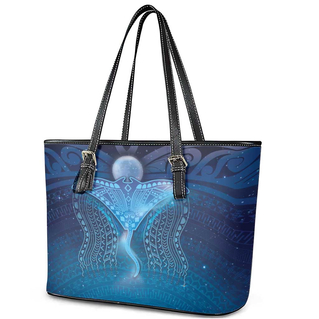 Polynesia Manta Ray Leather Tote Bag Let's The Sea Set You Free LT05 - Polynesian Pride