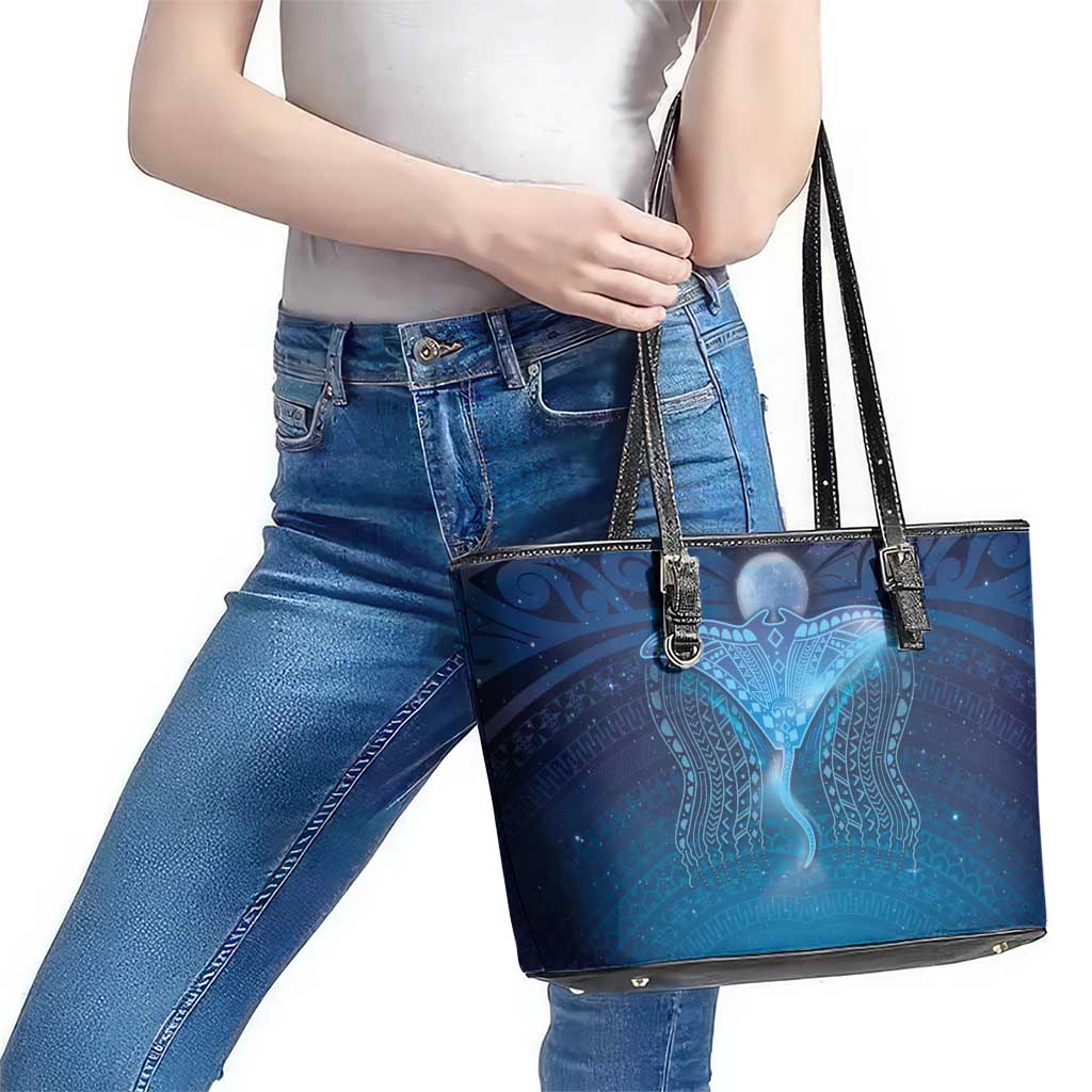 Polynesia Manta Ray Leather Tote Bag Let's The Sea Set You Free LT05 - Polynesian Pride