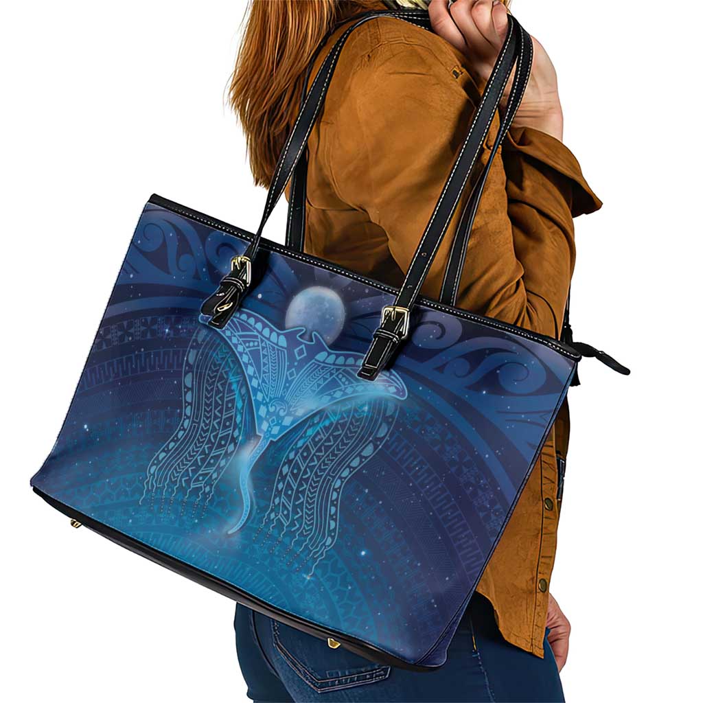 Polynesia Manta Ray Leather Tote Bag Let's The Sea Set You Free LT05 - Polynesian Pride