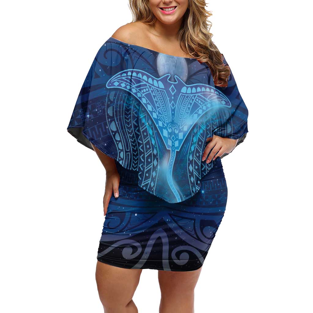 Polynesia Manta Ray Off Shoulder Short Dress Let's The Sea Set You Free - Polynesian Pride