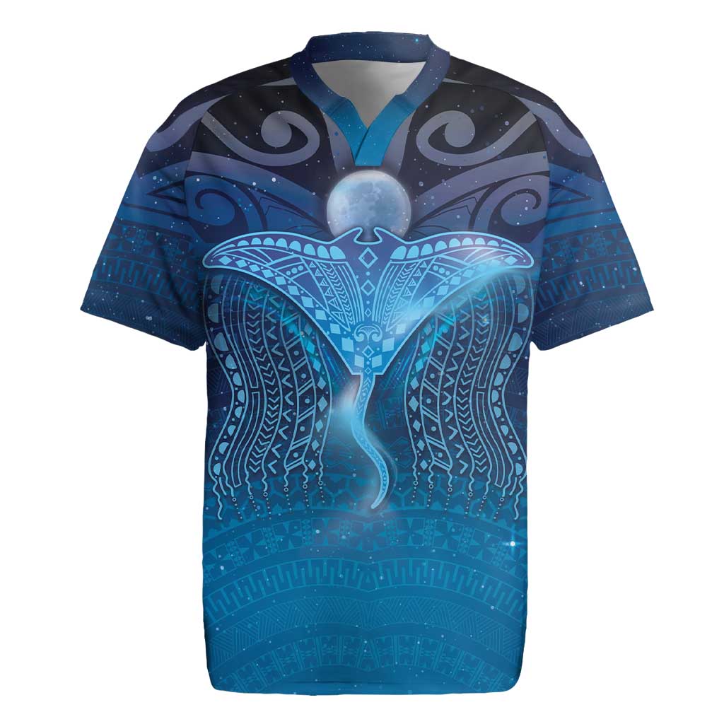 Polynesia Manta Ray Rugby Jersey Let's The Sea Set You Free LT05 Blue - Polynesian Pride