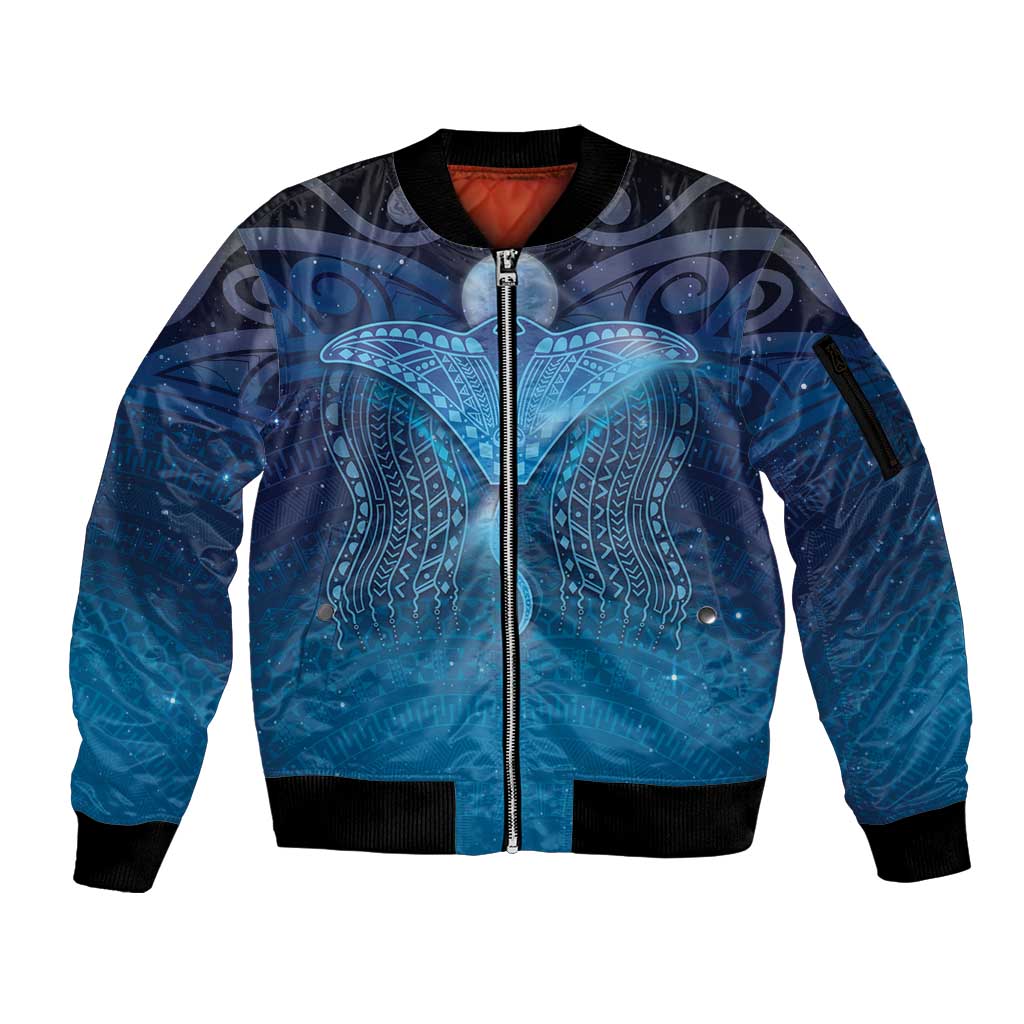 Polynesia Manta Ray Sleeve Zip Bomber Jacket Let's The Sea Set You Free - Polynesian Pride