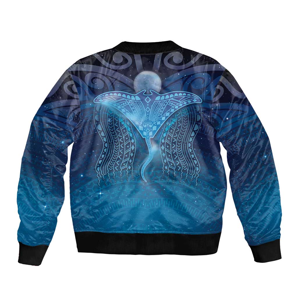 Polynesia Manta Ray Sleeve Zip Bomber Jacket Let's The Sea Set You Free - Polynesian Pride