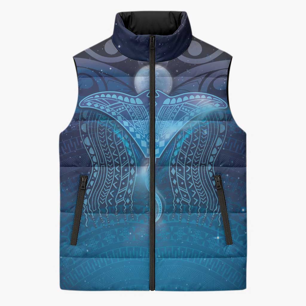 Polynesia Manta Ray Sleeveless Puffer Jacket Let's The Sea Set You Free LT05 Unisex Blue - Polynesian Pride
