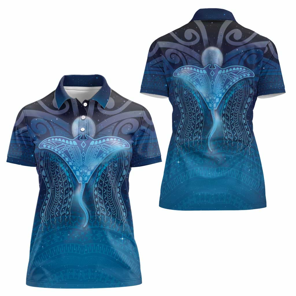 Polynesia Manta Ray Women Polo Shirt Let's The Sea Set You Free - Polynesian Pride