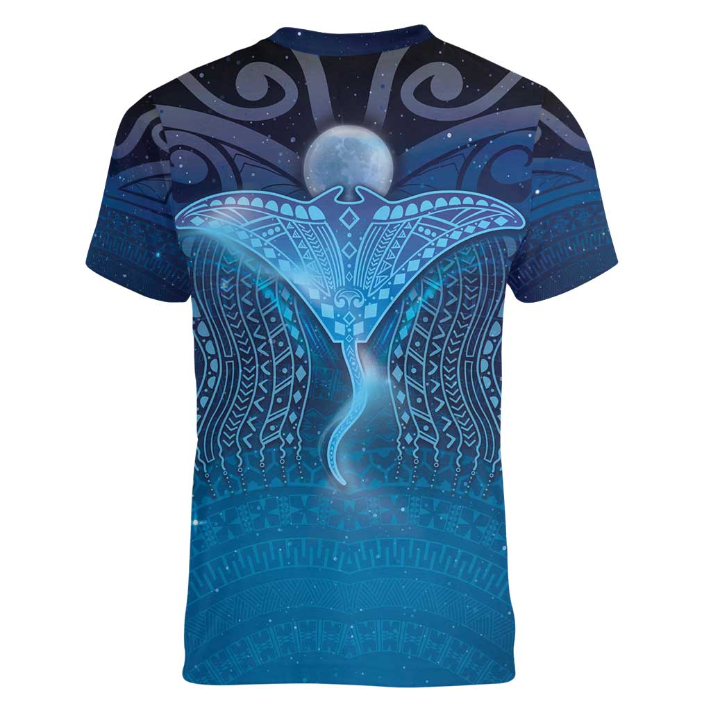 Polynesia Manta Ray Women V-Neck T-Shirt Let's The Sea Set You Free - Polynesian Pride