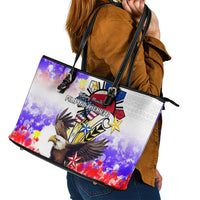 Filipino American History Month Leather Tote Bag The Eight-Rayed Sun Flags With Bald Eagle LT05 - Polynesian Pride