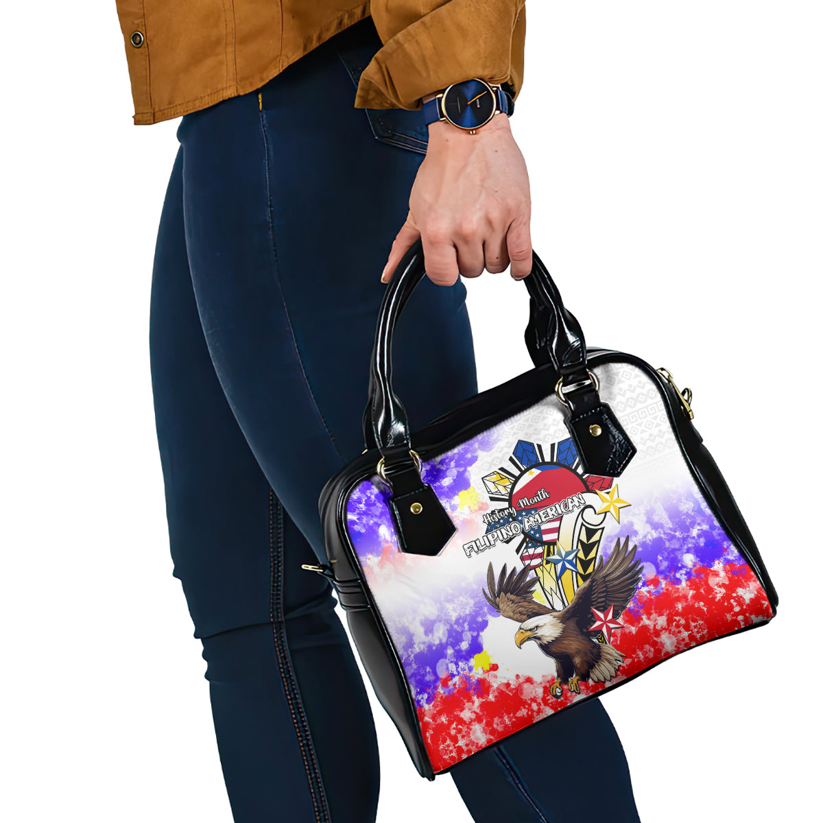Filipino American History Month Shoulder Handbag The Eight-Rayed Sun Flags With Bald Eagle LT05 - Polynesian Pride