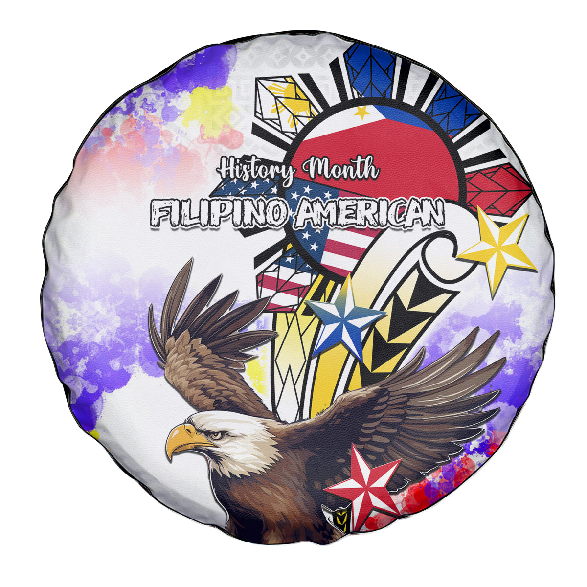 Filipino American History Month Spare Tire Cover The Eight-Rayed Sun Flags With Bald Eagle LT05 White - Polynesian Pride