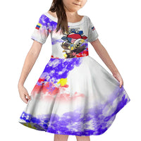 Personalized Filipino American History Month Family Matching Short Sleeve Bodycon Dress and Hawaiian Shirt The Eight-Rayed Sun Flags With Bald Eagle LT05 Daughter's Dress White - Polynesian Pride