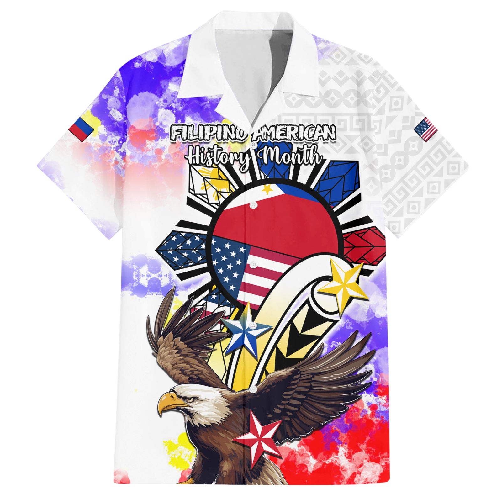 Personalized Filipino American History Month Hawaiian Shirt The Eight-Rayed Sun Flags With Bald Eagle LT05 White - Polynesian Pride