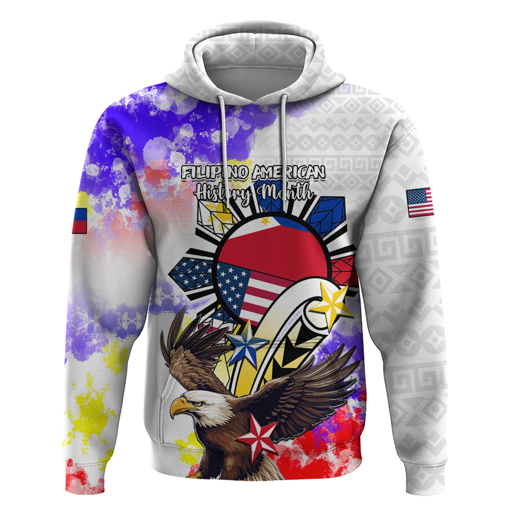 Personalized Filipino American History Month Hoodie The Eight-Rayed Sun Flags With Bald Eagle LT05 White - Polynesian Pride