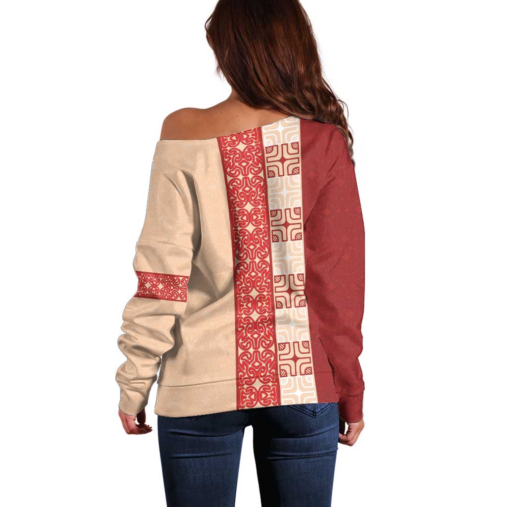 Papua New Guinea Off Shoulder Sweater Oro Tapa Pattern