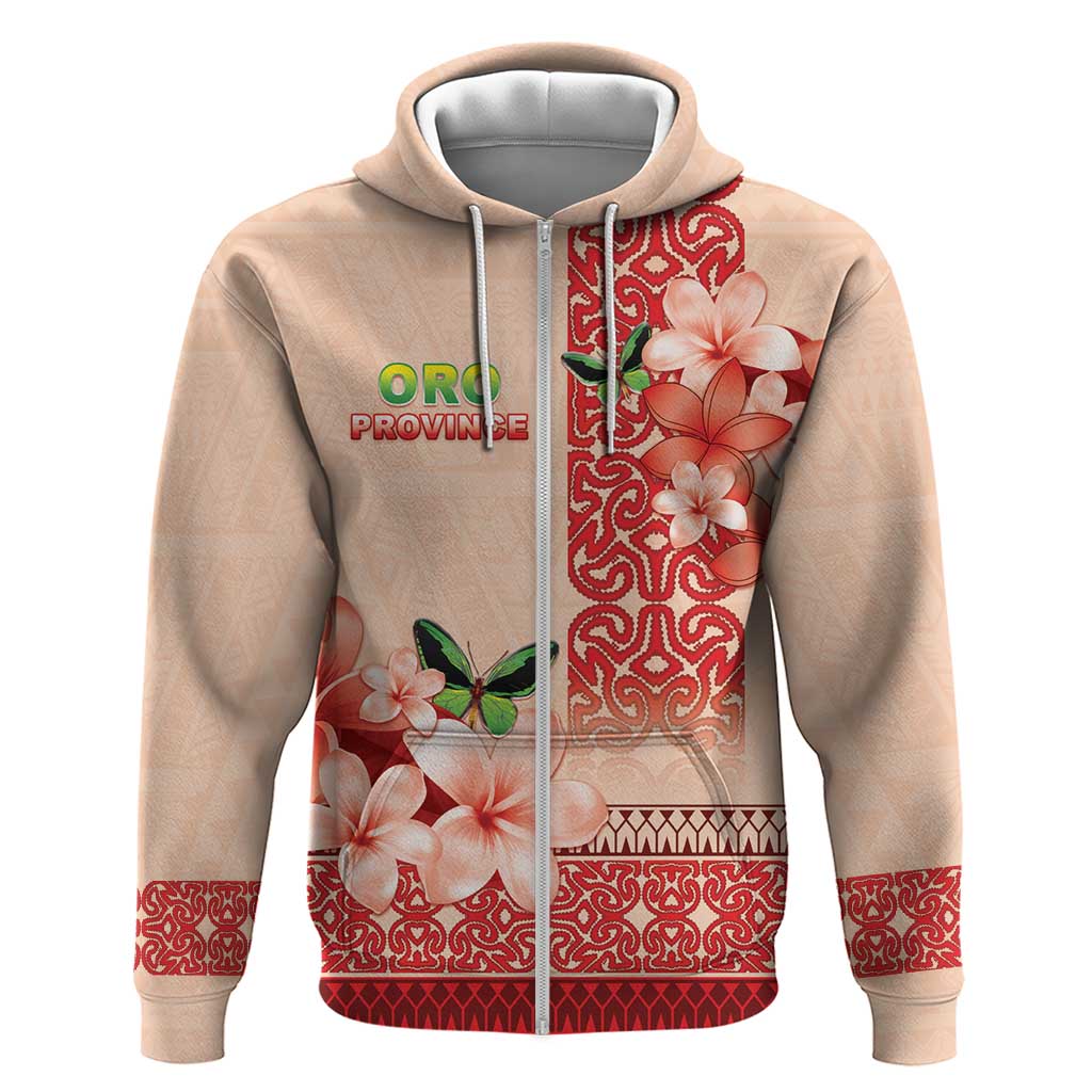 Papua New Guinea Oro Province Zip Hoodie Oro Birdwing Butterfly LT05 Zip Hoodie Beige - Polynesian Pride
