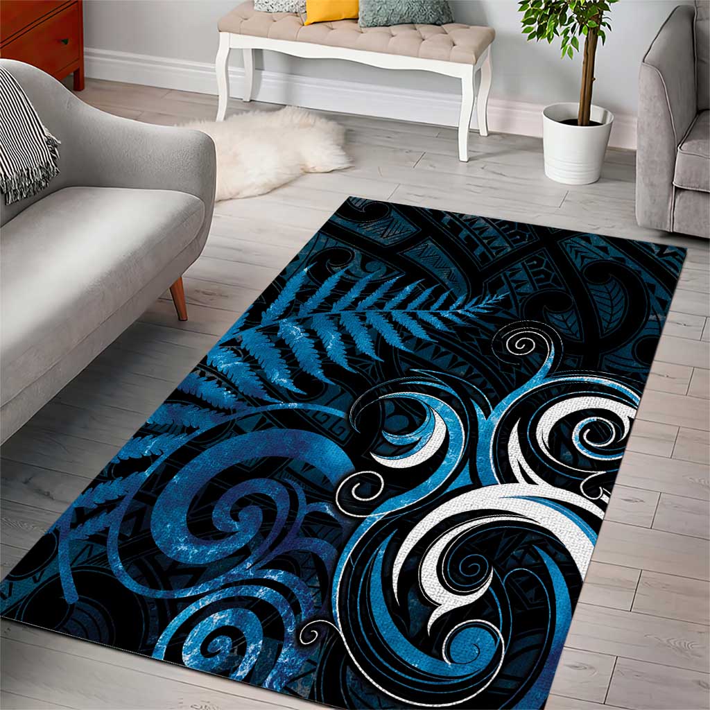 New Zealand Sea Week Area Rug Maori Wave Pattern Ocean Blue