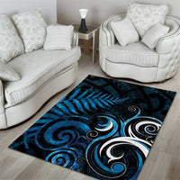 New Zealand Sea Week Area Rug Maori Wave Pattern Ocean Blue