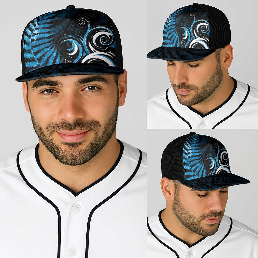 New Zealand Sea Week Baseball Net Cap Maori Wave Pattern Ocean Blue - Polynesian Pride