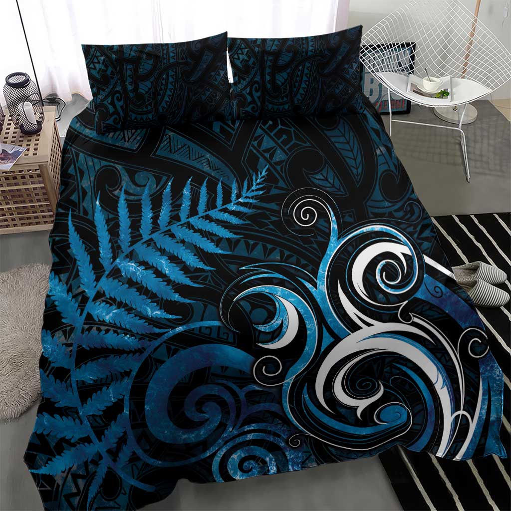 New Zealand Sea Week Bedding Set Maori Wave Pattern Ocean Blue