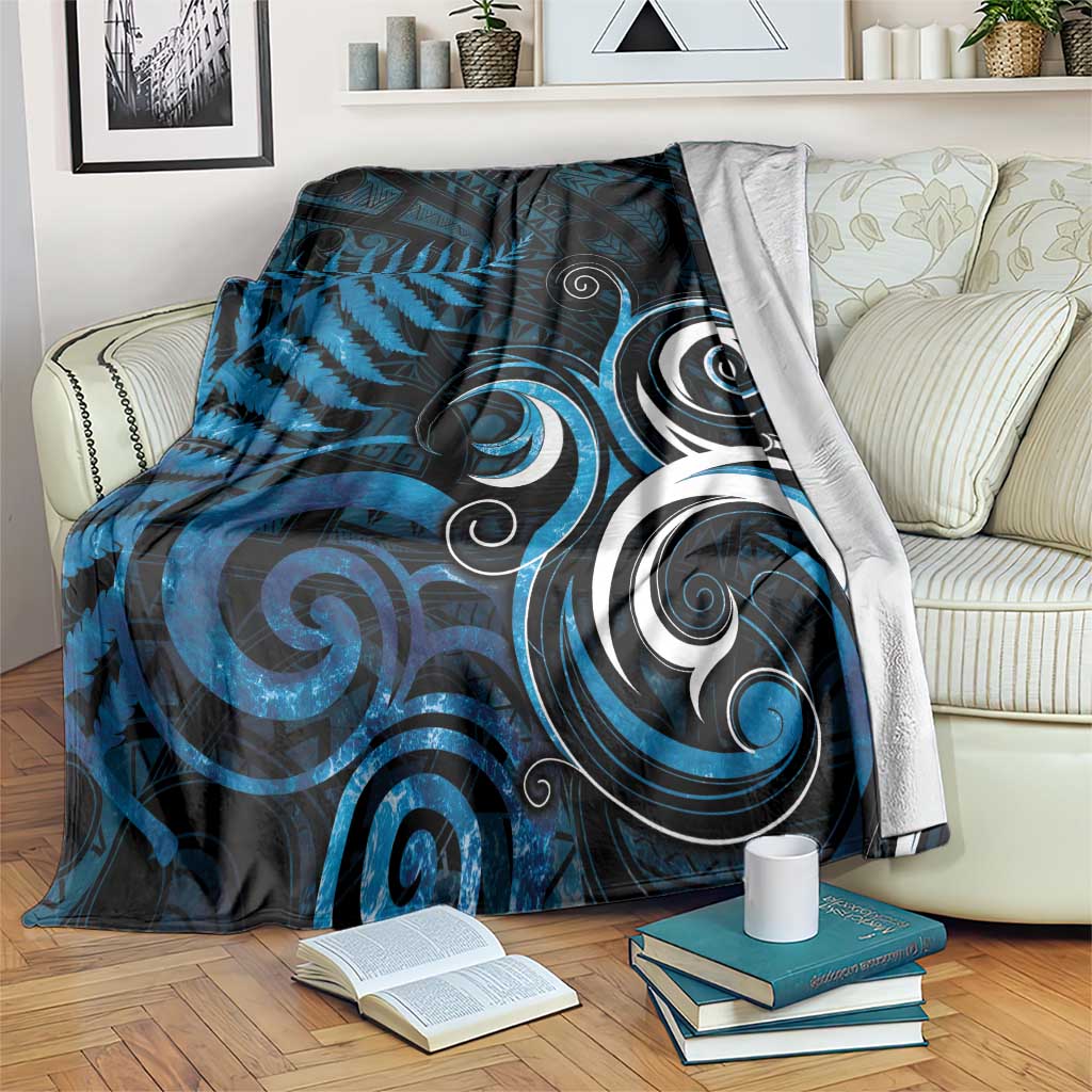 New Zealand Sea Week Blanket Maori Wave Pattern Ocean Blue