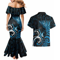 New Zealand Sea Week Couples Matching Mermaid Dress and Hawaiian Shirt Maori Wave Pattern Ocean Blue