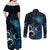 New Zealand Sea Week Couples Matching Off Shoulder Maxi Dress and Long Sleeve Button Shirt Maori Wave Pattern Ocean Blue