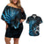 New Zealand Sea Week Couples Matching Off Shoulder Short Dress and Hawaiian Shirt Maori Wave Pattern Ocean Blue