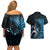 New Zealand Sea Week Couples Matching Off Shoulder Short Dress and Hawaiian Shirt Maori Wave Pattern Ocean Blue