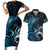 New Zealand Sea Week Couples Matching Short Sleeve Bodycon Dress and Hawaiian Shirt Maori Wave Pattern Ocean Blue