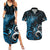 New Zealand Sea Week Couples Matching Summer Maxi Dress and Hawaiian Shirt Maori Wave Pattern Ocean Blue