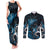 New Zealand Sea Week Couples Matching Tank Maxi Dress and Long Sleeve Button Shirt Maori Wave Pattern Ocean Blue