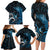 New Zealand Sea Week Family Matching Long Sleeve Bodycon Dress and Hawaiian Shirt Maori Wave Pattern Ocean Blue