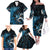 New Zealand Sea Week Family Matching Off The Shoulder Long Sleeve Dress and Hawaiian Shirt Maori Wave Pattern Ocean Blue