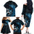 New Zealand Sea Week Family Matching Off The Shoulder Long Sleeve Dress and Hawaiian Shirt Maori Wave Pattern Ocean Blue