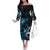 New Zealand Sea Week Family Matching Off The Shoulder Long Sleeve Dress and Hawaiian Shirt Maori Wave Pattern Ocean Blue